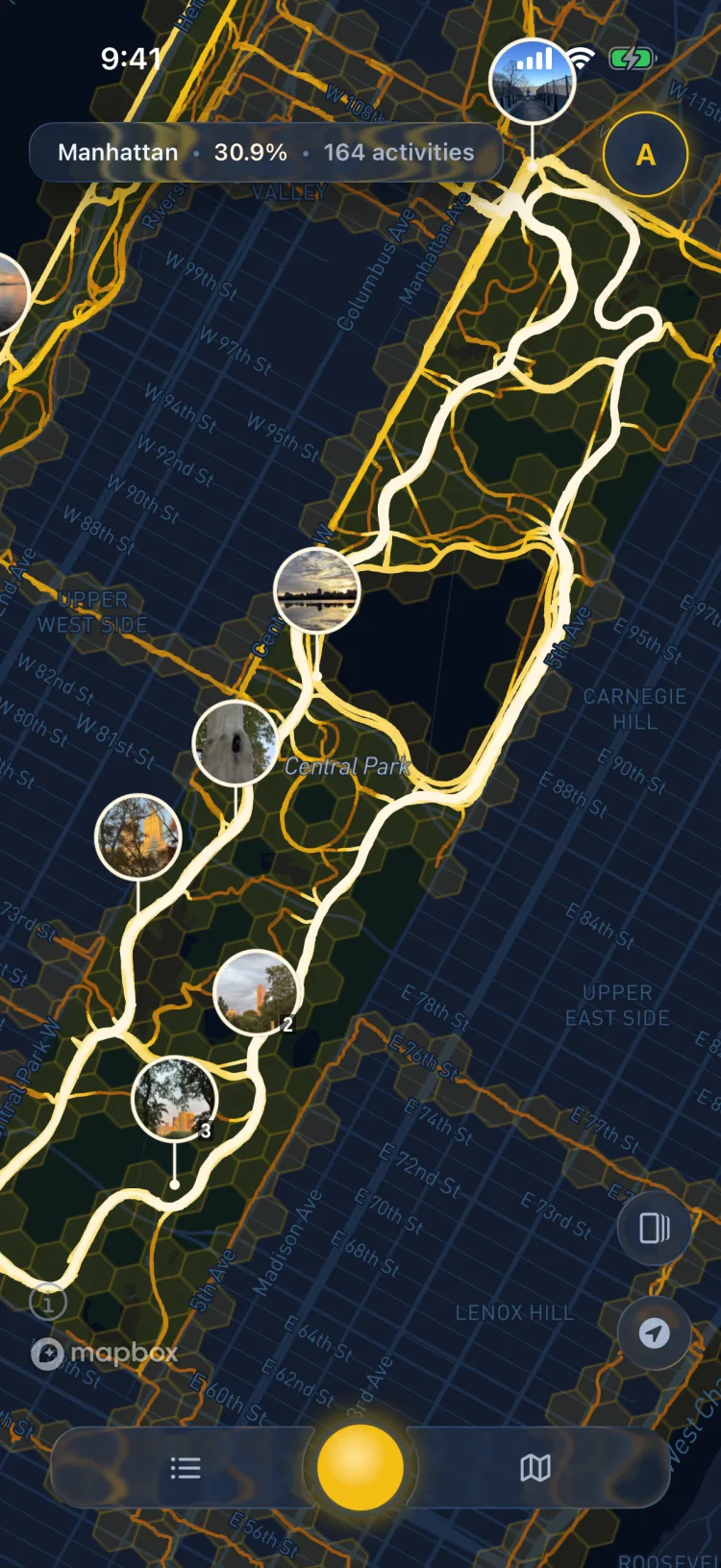 Soltra’s map with ringed photo pins sitting on the exact spots along a route where each photo was taken